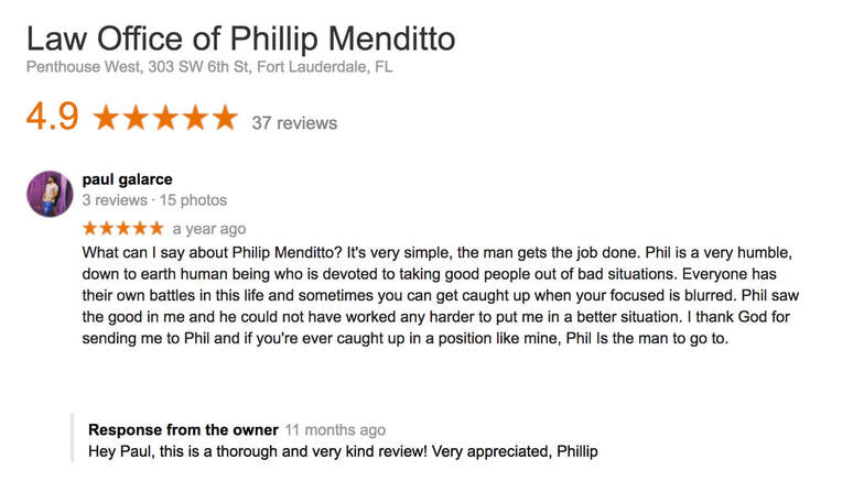 Reviews for attorney Phillip Menditto